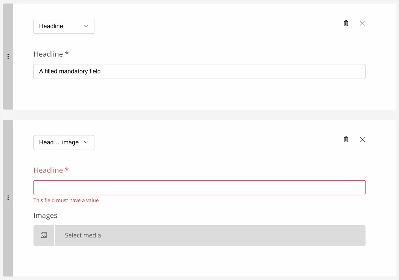 Mandatory fields in blocks