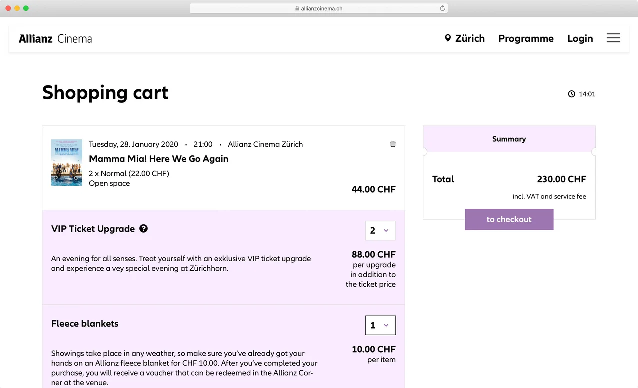 allianzcinema.ch - Shopping Cart