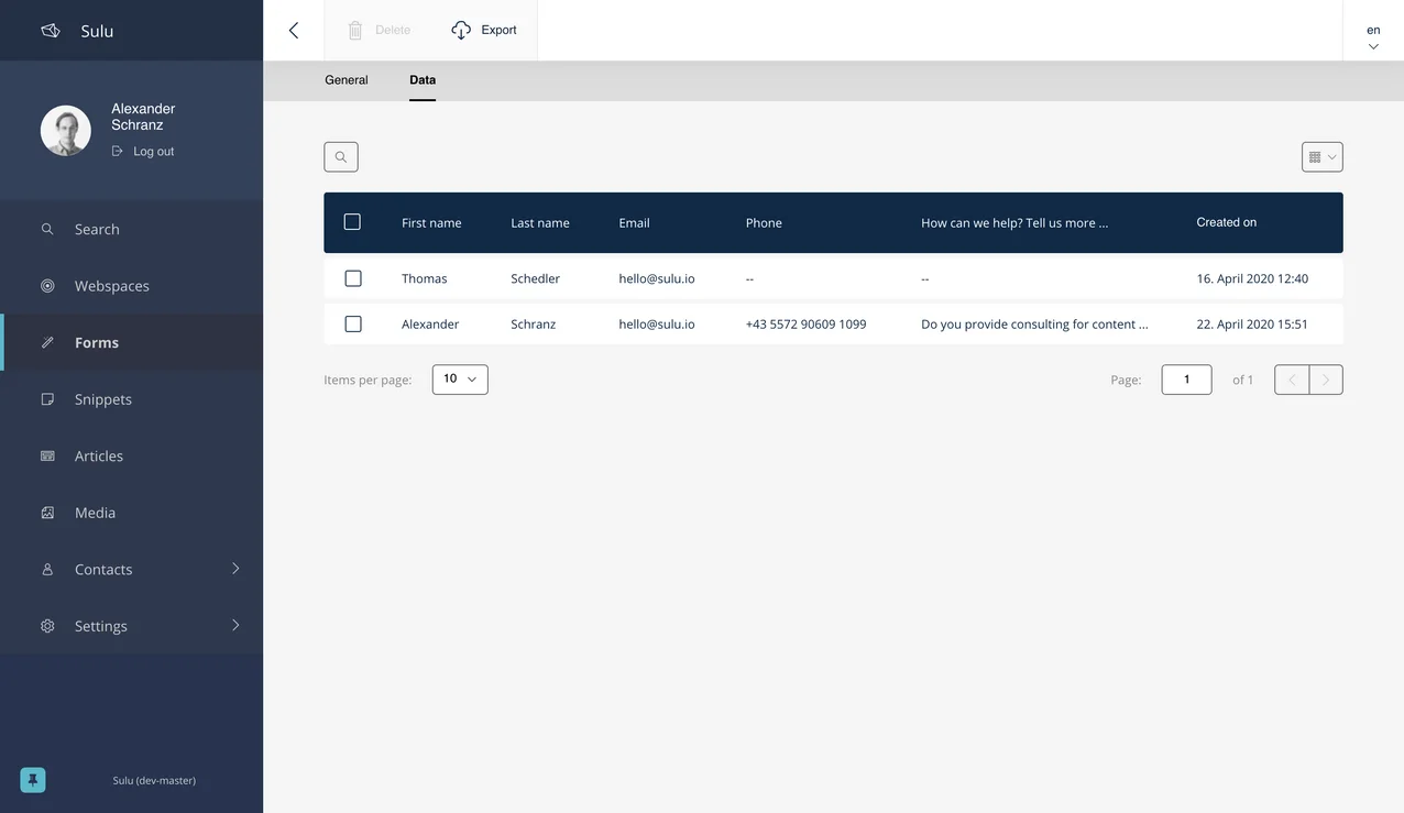 View and Export Form Data