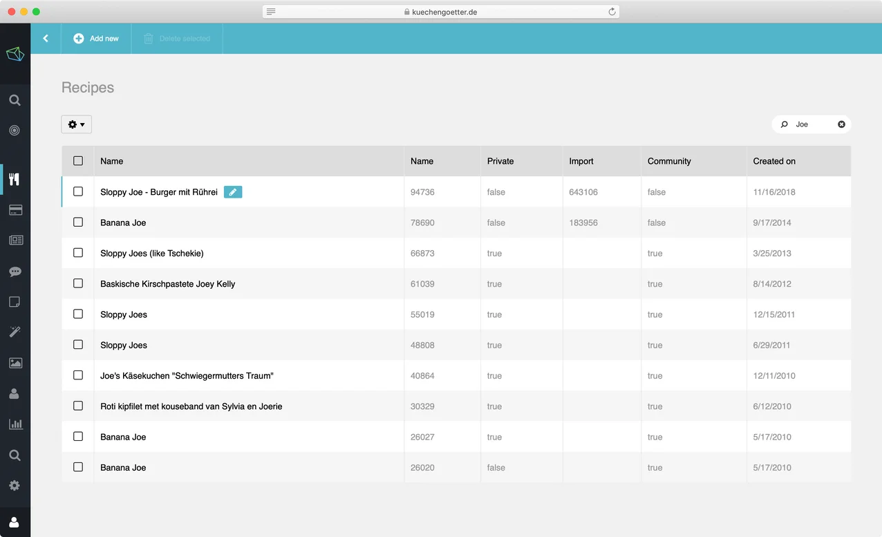 küchengötter.de - Admin UI - Recipes