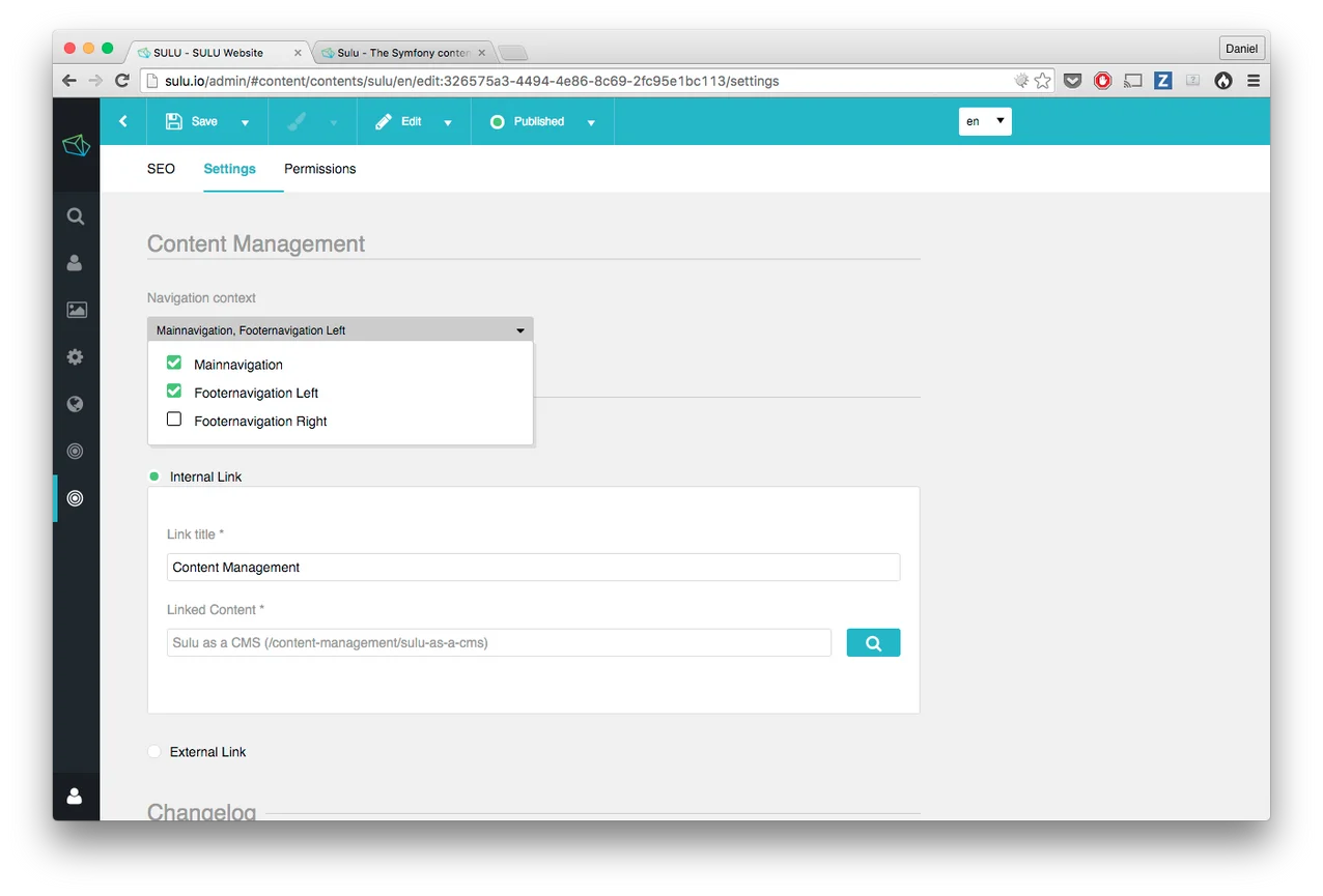 Assigning navigation contexts to a page