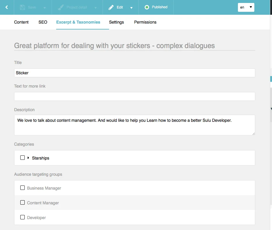 The target groups can be assigned in the taxonomy tab